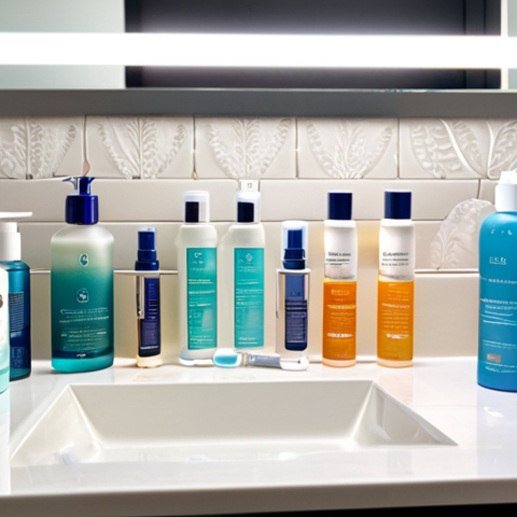 Skincare Routine Visualized**
"A well-lit bathroom counter with an array of skincare products: cleanser, toner, serum, moisturizer, and sunscreen. Focus on the textures of each product, some in clear containers. Emphasize cleanliness and organization. Perfect anatomy, correct proportions, safe for work, appropriate content, fully clothed, professional, modest, family-friendly, high quality."
**