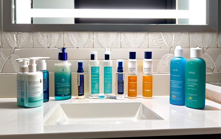 Skincare Routine Visualized**

"A well-lit bathroom counter with an array of skincare products: cleanser, toner, serum, moisturizer, and sunscreen. Focus on the textures of each product, some in clear containers. Emphasize cleanliness and organization. Perfect anatomy, correct proportions, safe for work, appropriate content, fully clothed, professional, modest, family-friendly, high quality."

**