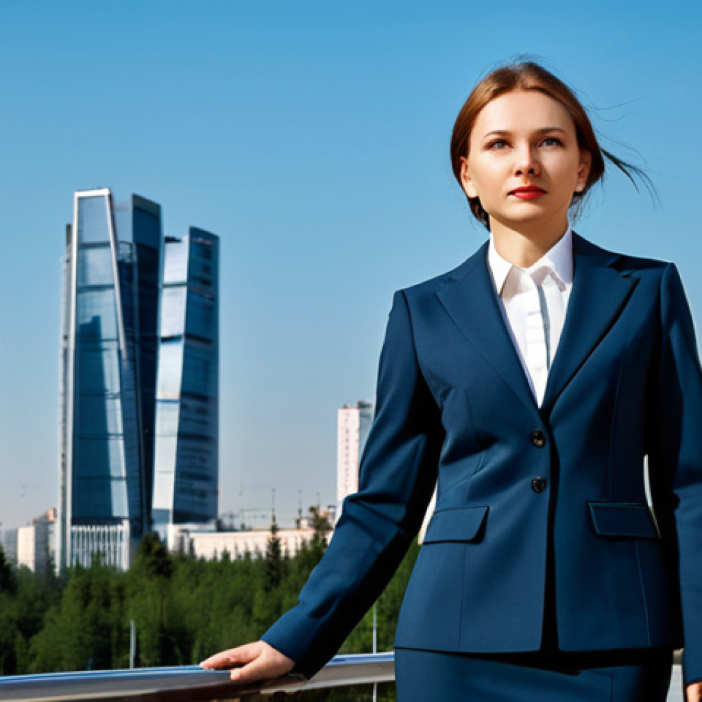 Modern Moscow Businesswoman**
"A professional businesswoman in a stylish, yet modest business suit, standing confidently in front of the Moscow City skyscrapers, fully clothed, appropriate attire, safe for work, perfect anatomy, natural proportions, professional photography, high quality, daytime lighting, clear skies, modern architecture."
**