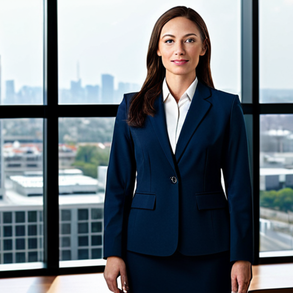 Professional Businesswoman**

"A professional businesswoman in a modest business suit, standing in a modern office with large windows overlooking a cityscape, fully clothed, appropriate attire, safe for work, perfect anatomy, natural proportions, professional photography, high quality, realistic lighting."

**