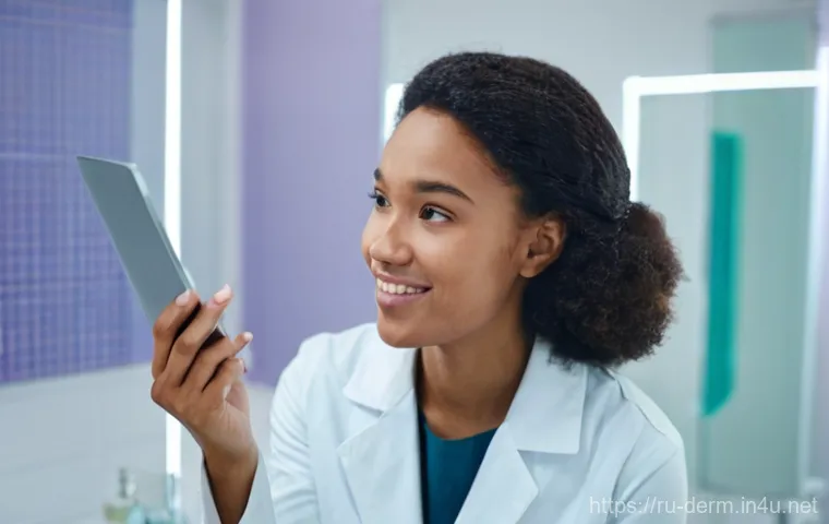 피부과 여드름 압출 효과 - **Prompt:** A young woman, appearing to be in her early twenties, is gently touching her cheek while...