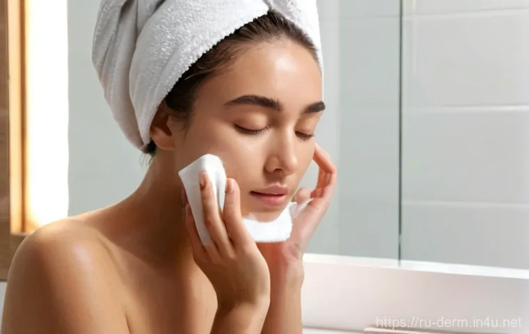 피부과 자가 관리법 - **Prompt 1: Evening Cleansing Ritual**
    A serene woman in her late 20s, with clean, tied-back hai...