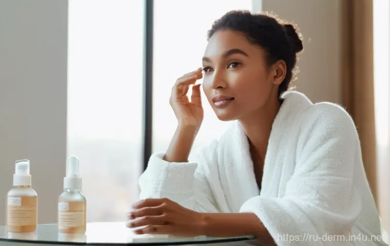 피부과 자가 관리법 - **Prompt 1: Evening Cleansing Ritual**
    A serene woman in her late 20s, with clean, tied-back hai...