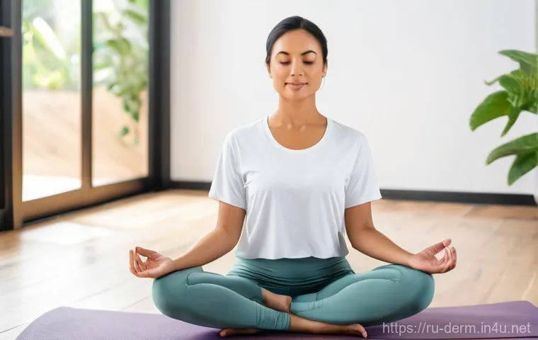 피부염 치료제 추천 - A calm and serene young adult, looking contemplative, gently applying a fragrance-free, hypoallergen...